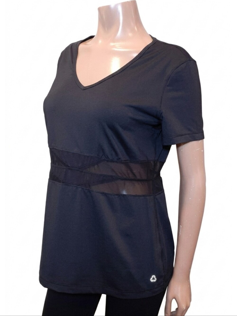 Titika Athletic Mesh TShirt Womens Size 10 Black Short Sleeve Sheer Fitted
